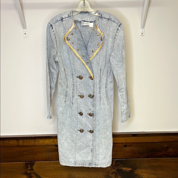 Vintage Dresses & Skirts - Vintage 80’s Stylish Denim Dress with Gold Accents- 2
